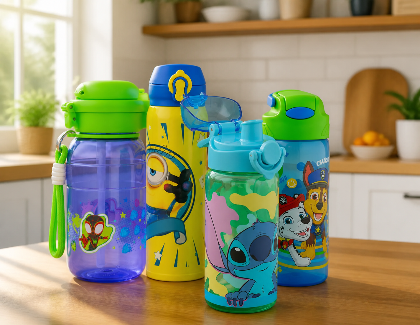 Botellas de agua de personajes.