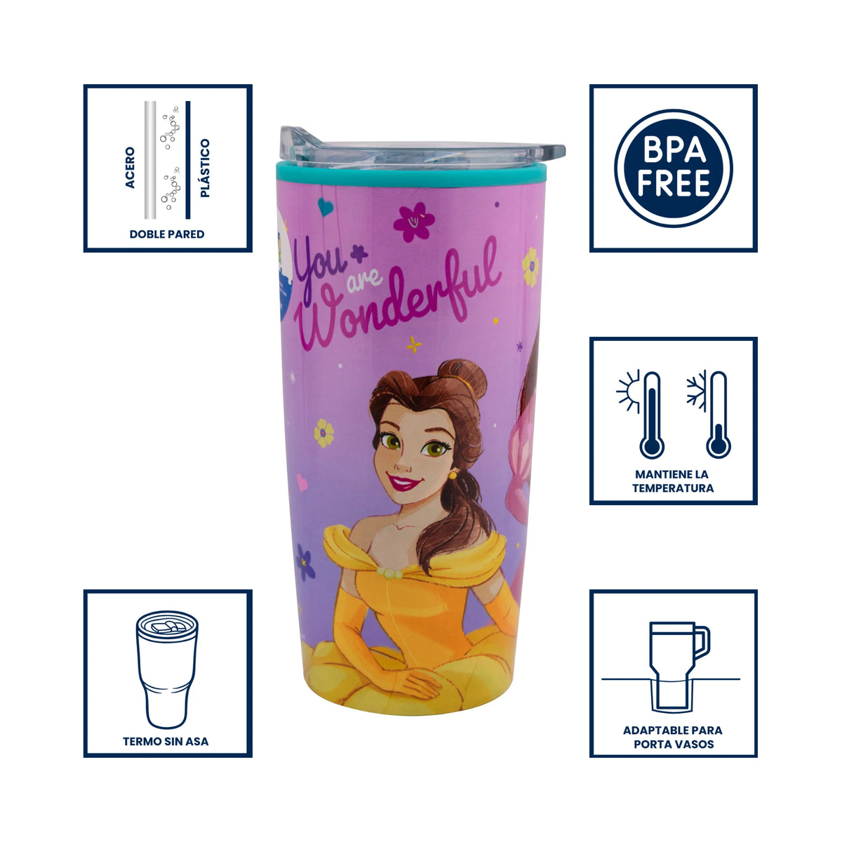 Termo de Acero Inoxidable con Doble Pared Fun Kids Princesas 500ml