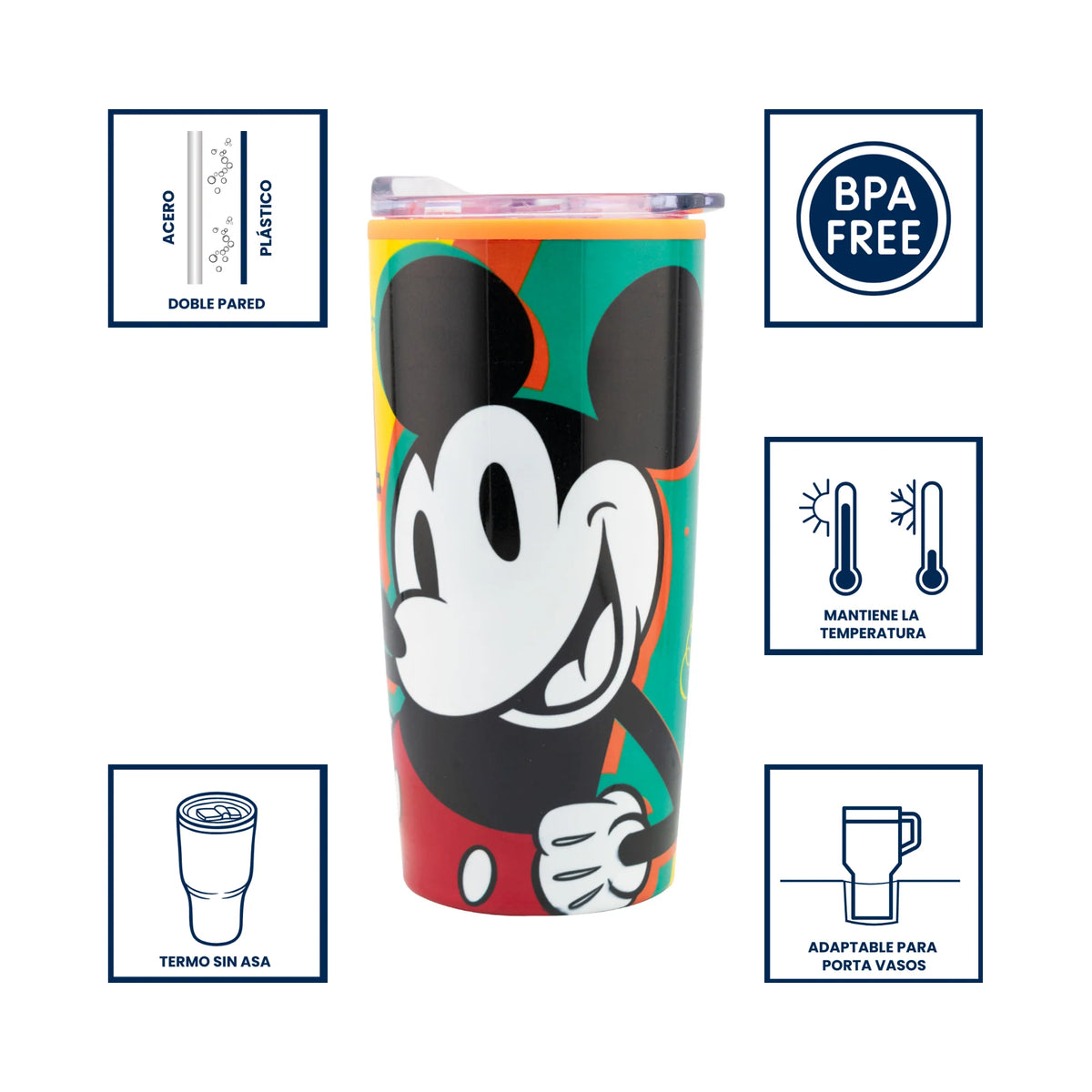 Termo de Acero Inoxidable con Doble Pared Fun Kids Mickey Mouse 500ml