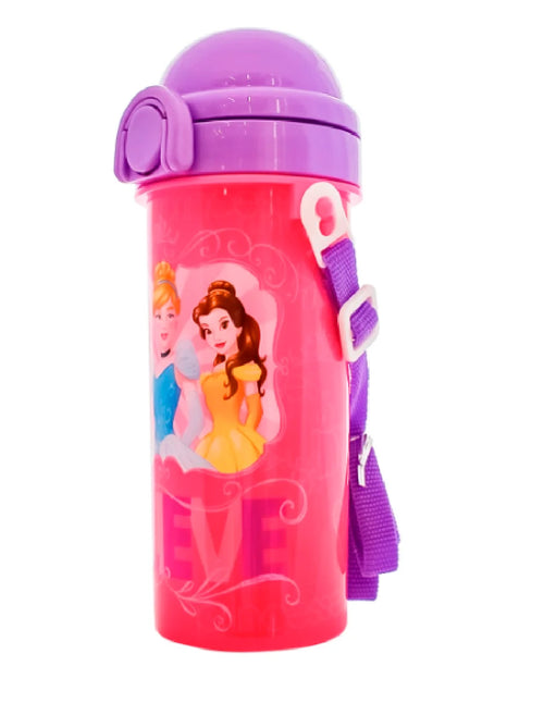 Botella de Plastico con Correa y Popote Fun Kids Disney Princesas 500ml