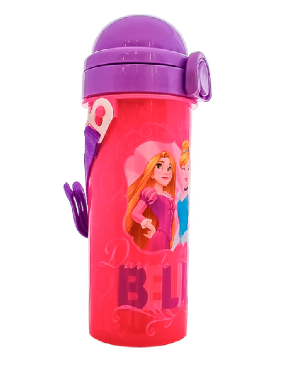 Botella de Plastico con Correa y Popote Fun Kids Disney Princesas 500ml