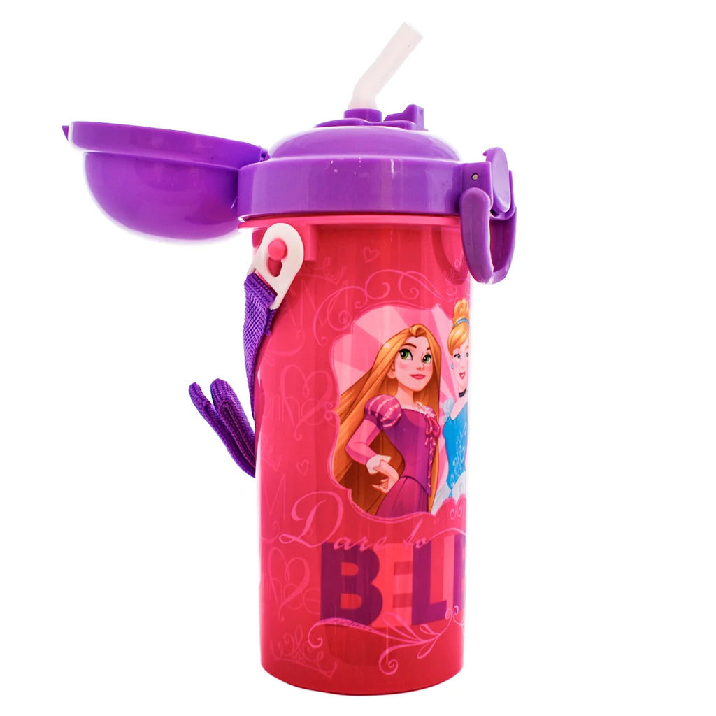 Botella de Plastico con Correa y Popote Fun Kids Disney Princesas 500ml