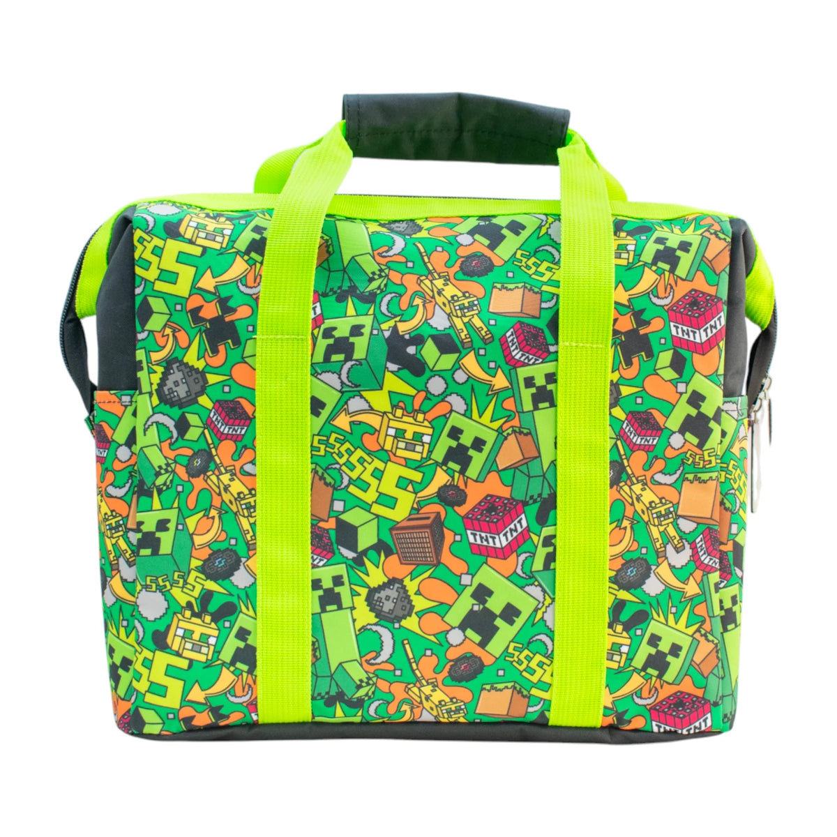 Lonchera Minecraft Verde Y Negro Doble Asa