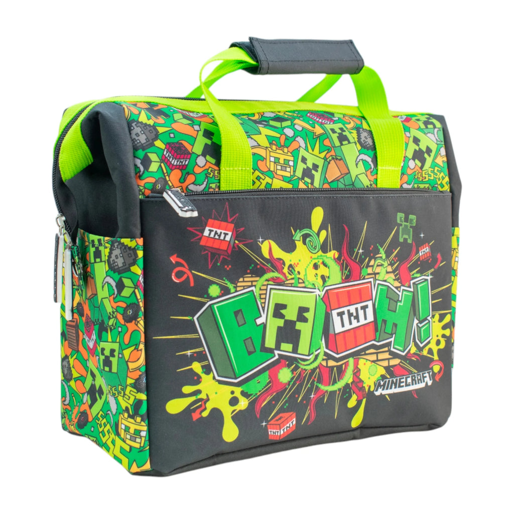Lonchera Minecraft Verde Y Negro Doble Asa