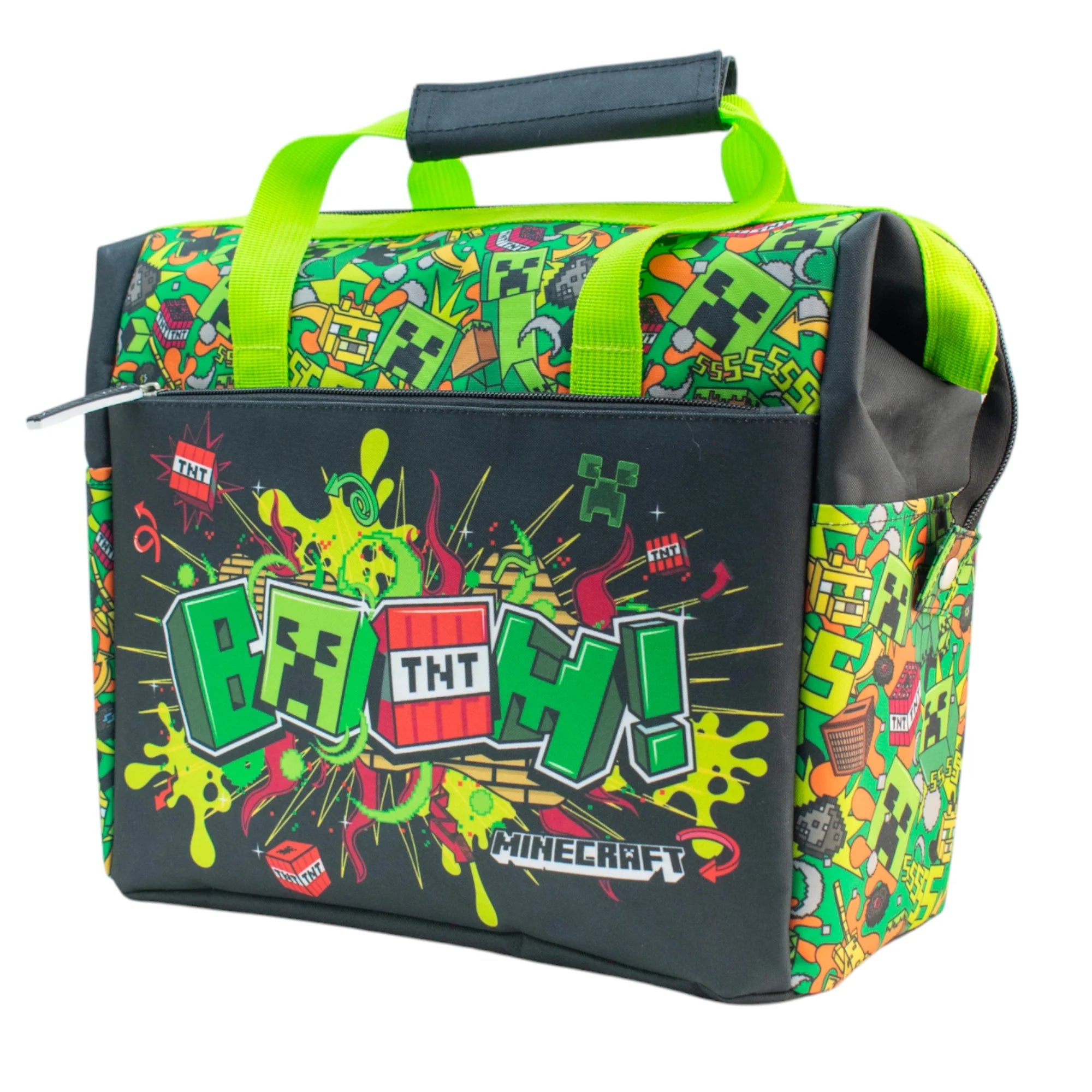 Lonchera Minecraft Verde Y Negro Doble Asa