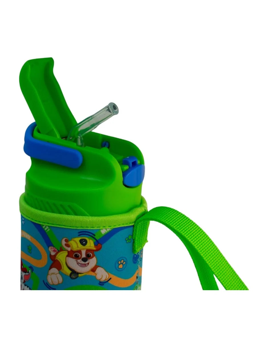 Botella de Plástico con Funda y Tapa Pushup Paw Patrol 600ml