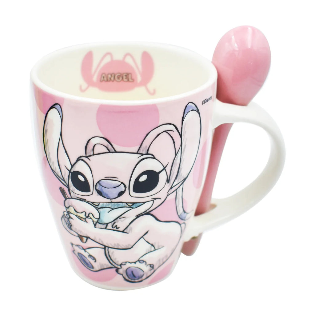 Juego de 2 Tazas de Cerámica con Cuchara Fun Kids Disney Stitch & Angel 410ml