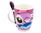 Juego De 2 Tazas De Porcelana Con Cuchara Stitch Y Angel 310 ml