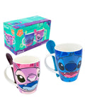 Juego De 2 Tazas De Porcelana Con Cuchara Stitch Y Angel 310 ml