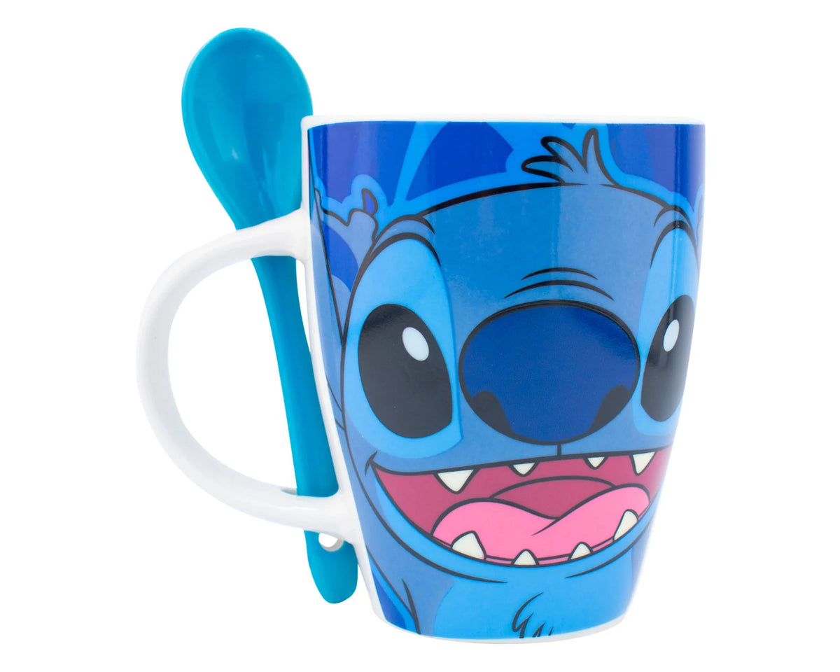 Juego De 2 Tazas De Porcelana Con Cuchara Stitch Y Angel 310 ml