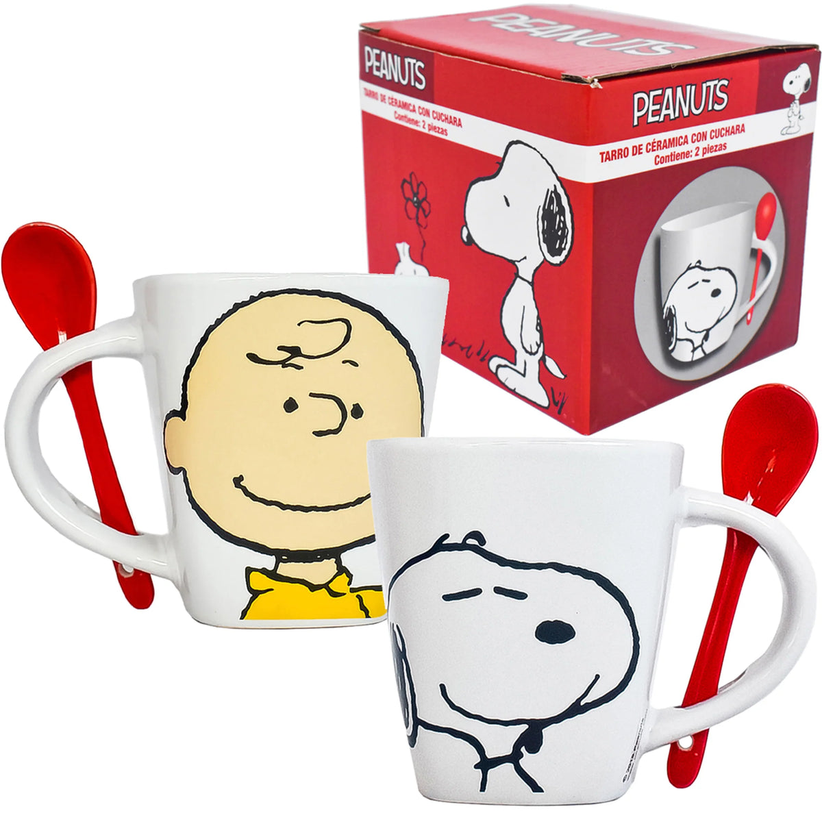 Taza de Cerámica Cuadrada con Cuchara Fun Kids Peanuts Charlie Brown & Snoopy 440ml 1pza