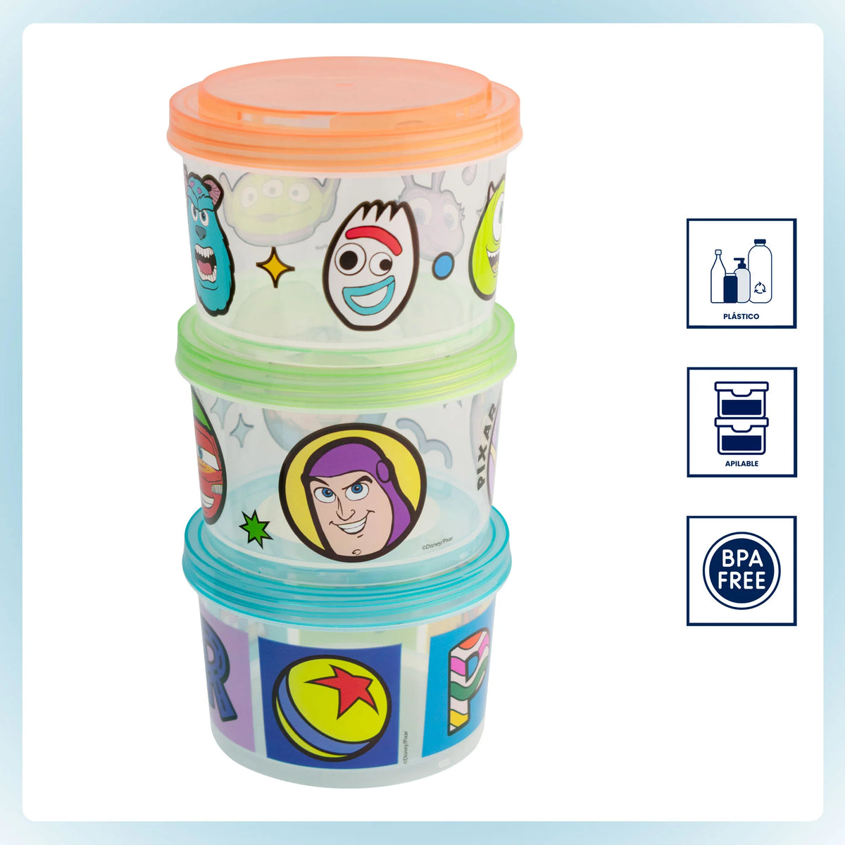 Juego de 3 Contenedores Apilables Pixar 200ml