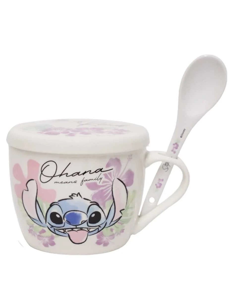Taza de Porcelana con Tapa, Cuchara y Caja de Regalo Stitch 580 ml