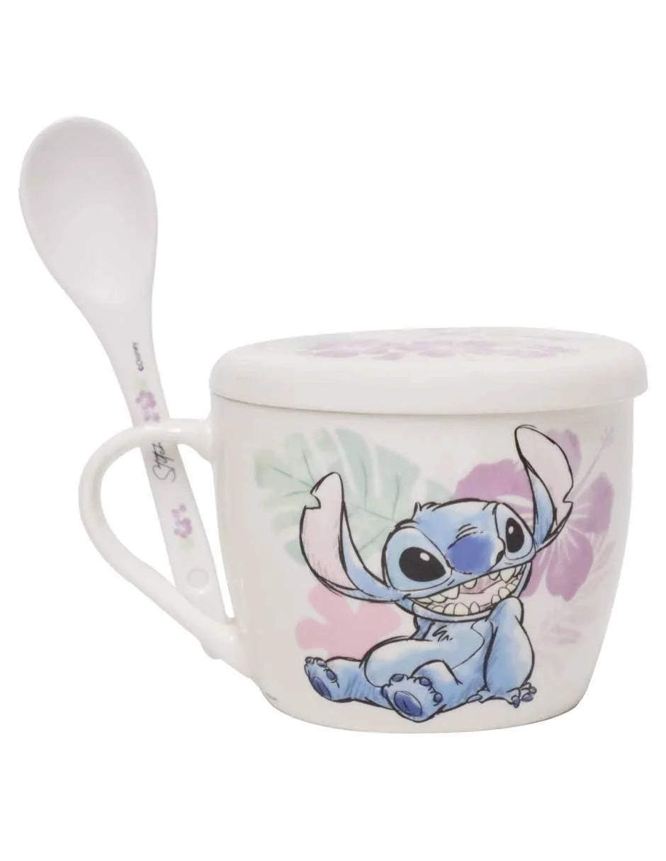 Taza de Porcelana con Tapa, Cuchara y Caja de Regalo Stitch 580 ml
