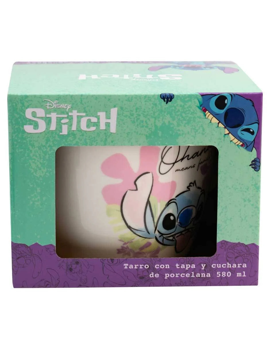 Taza de Porcelana con Tapa, Cuchara y Caja de Regalo Stitch 580 ml