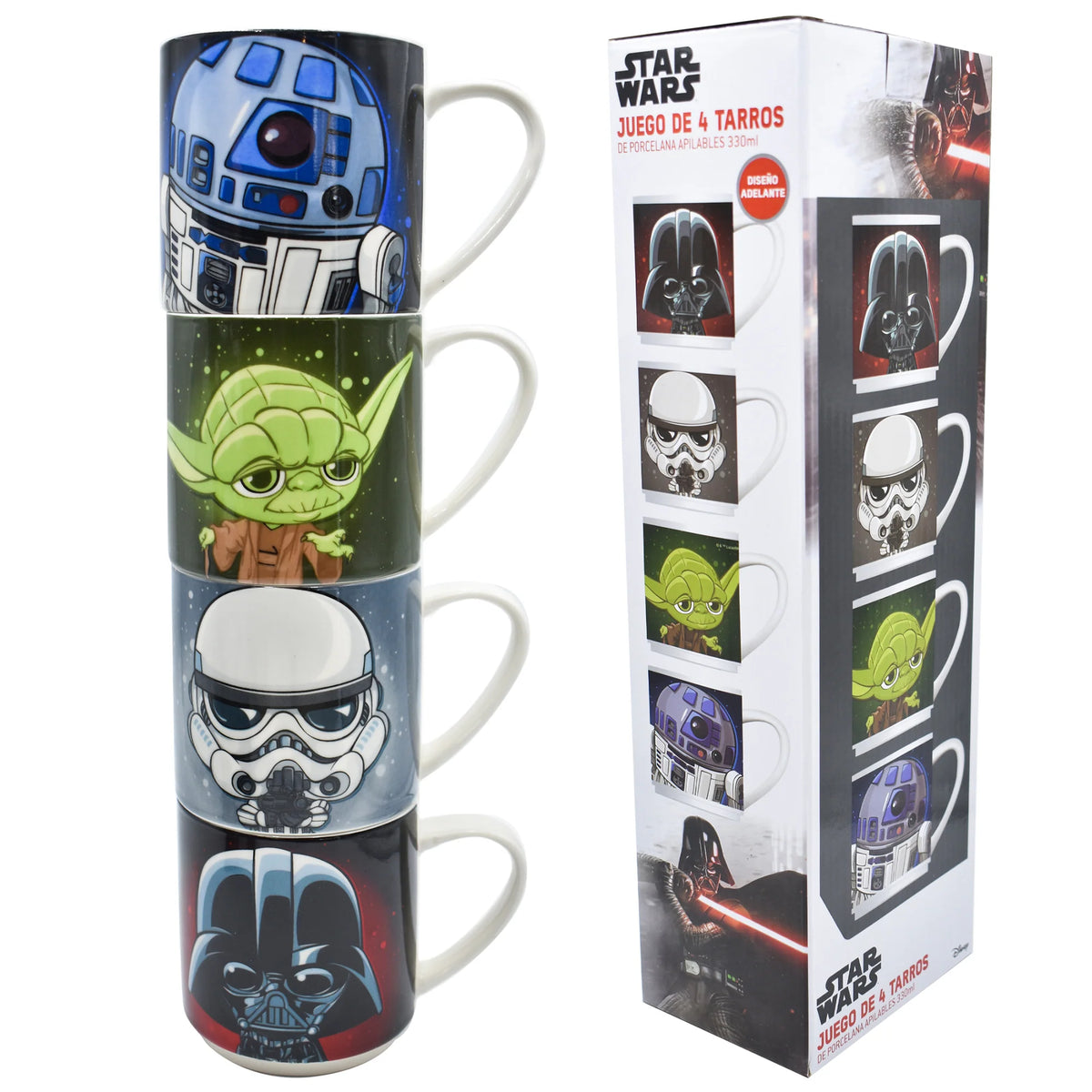 Juego de Tazas de Porcelana Apilables Fun Kids Disney Star Wars 330ml 4pz