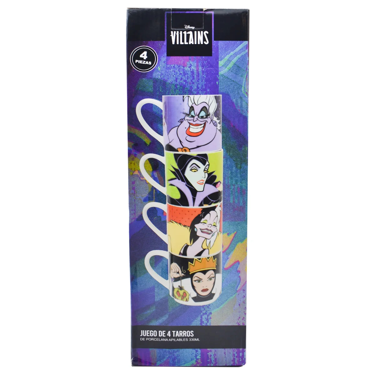 Juego de Tazas de Porcelana Apilables Fun Kids Disney Clásicos Villanas 330ml 4pzas