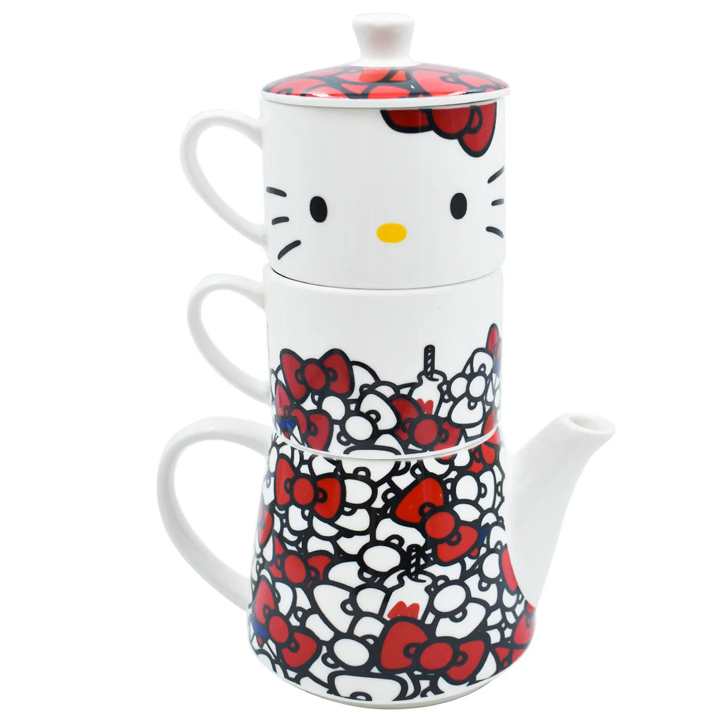 Set Juego Tetera con Tazas Apilable para 2 persona Fun kids Sanrio Hello Kitty Porcelana 4pzas