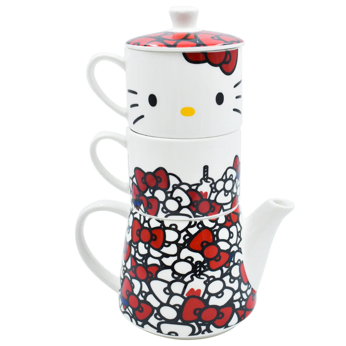Set Juego Tetera con Tazas Apilable para 2 persona Fun kids Sanrio Hello Kitty Porcelana 4pzas