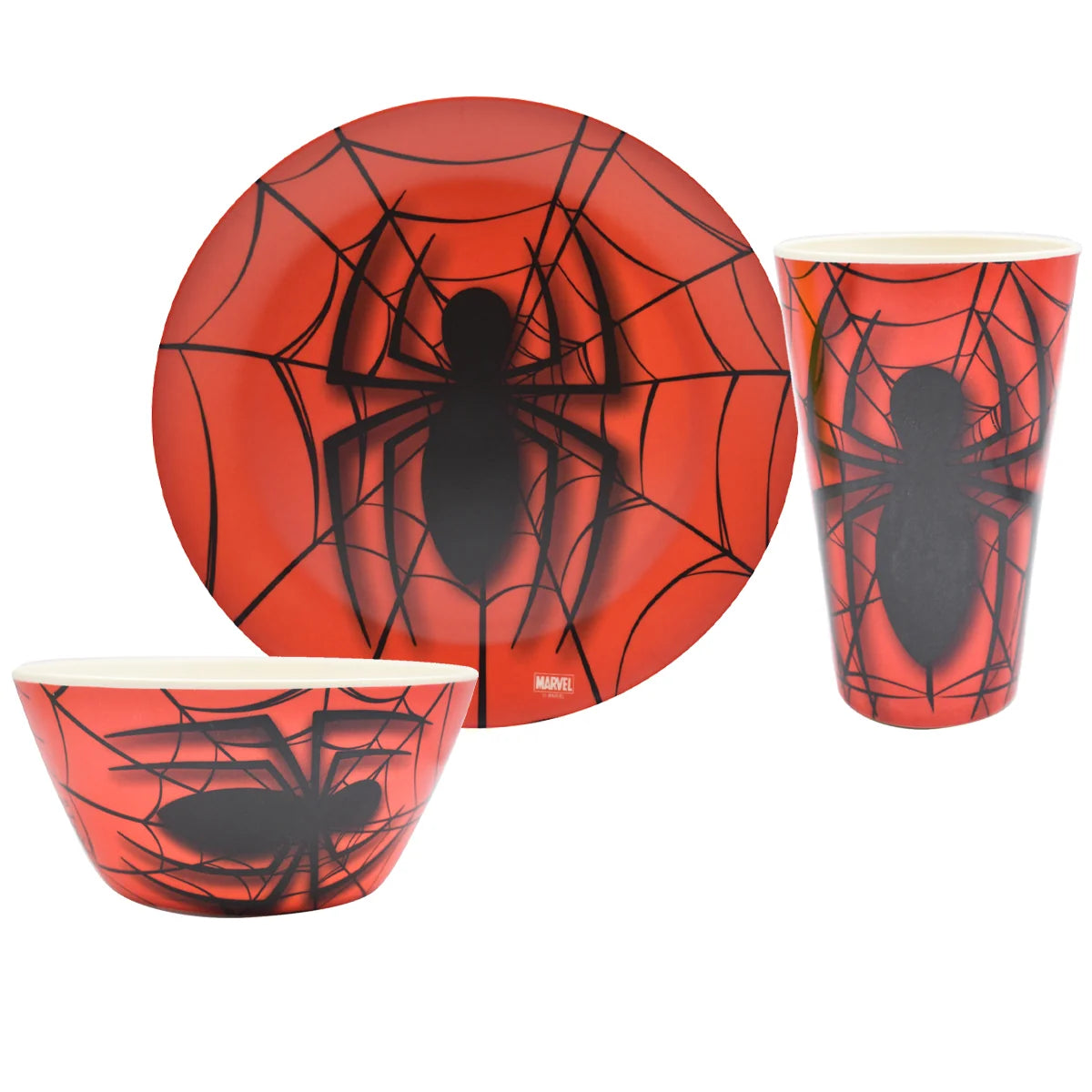 Vajilla para 4 Personas Ecologica Fun Kids Disney Marvel Spider Man Hombre Araña Fibra de Bambu 12pzas