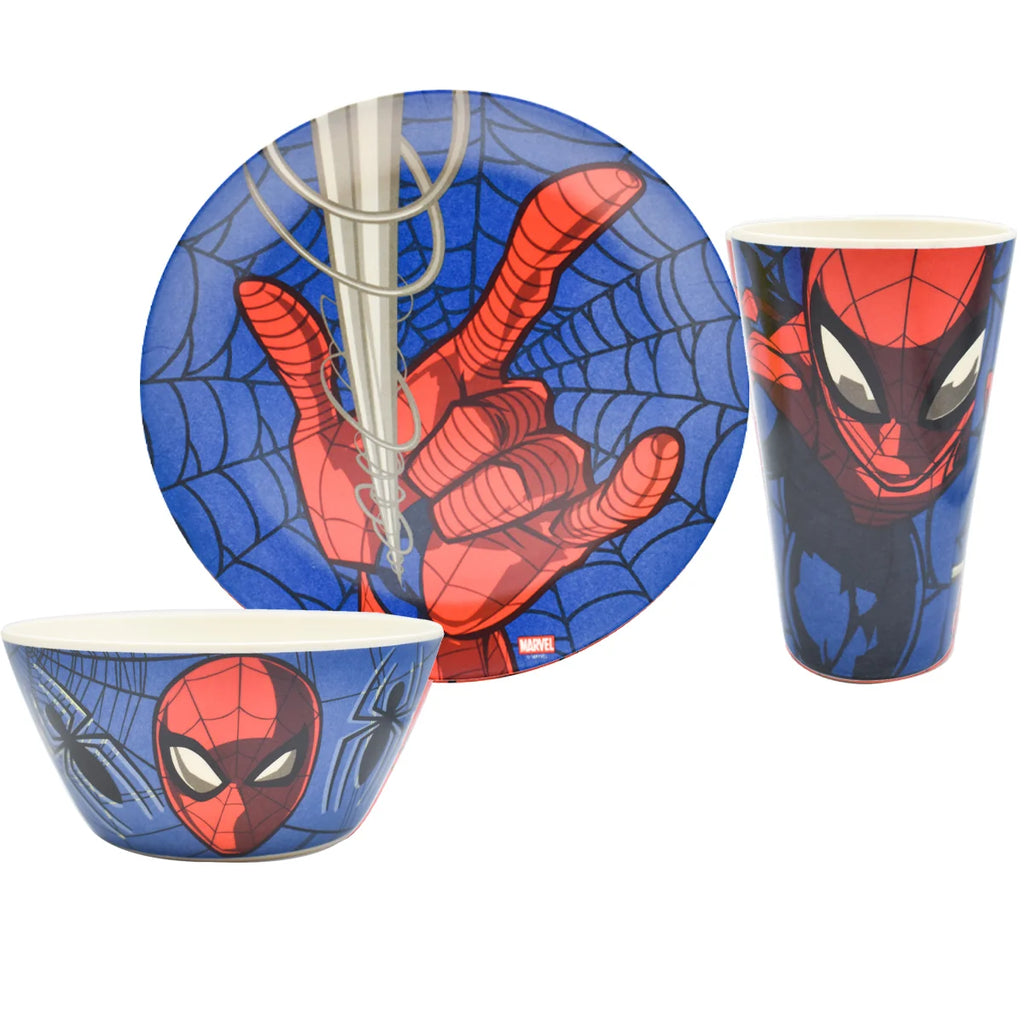 Vajilla para 4 Personas Ecologica Fun Kids Disney Marvel Spider Man Hombre Araña Fibra de Bambu 12pzas