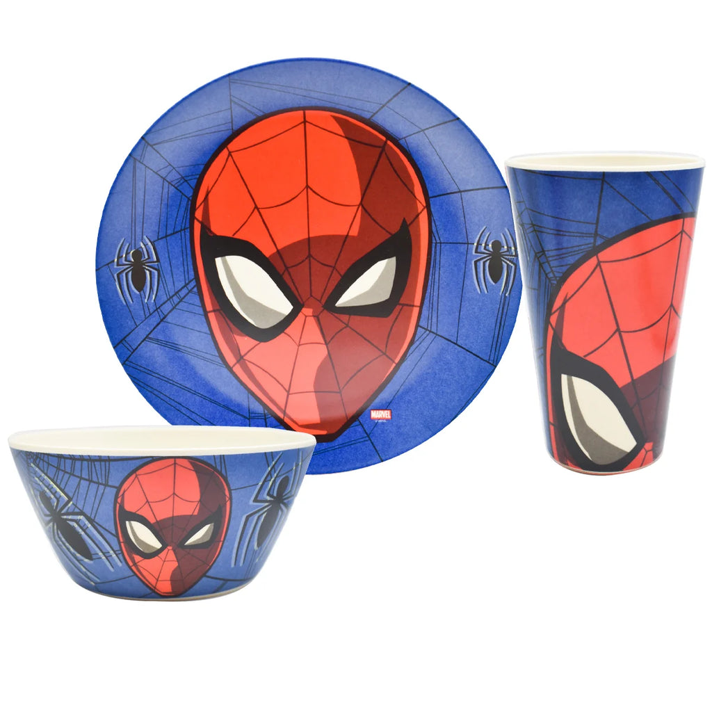 Vajilla para 4 Personas Ecologica Fun Kids Disney Marvel Spider Man Hombre Araña Fibra de Bambu 12pzas