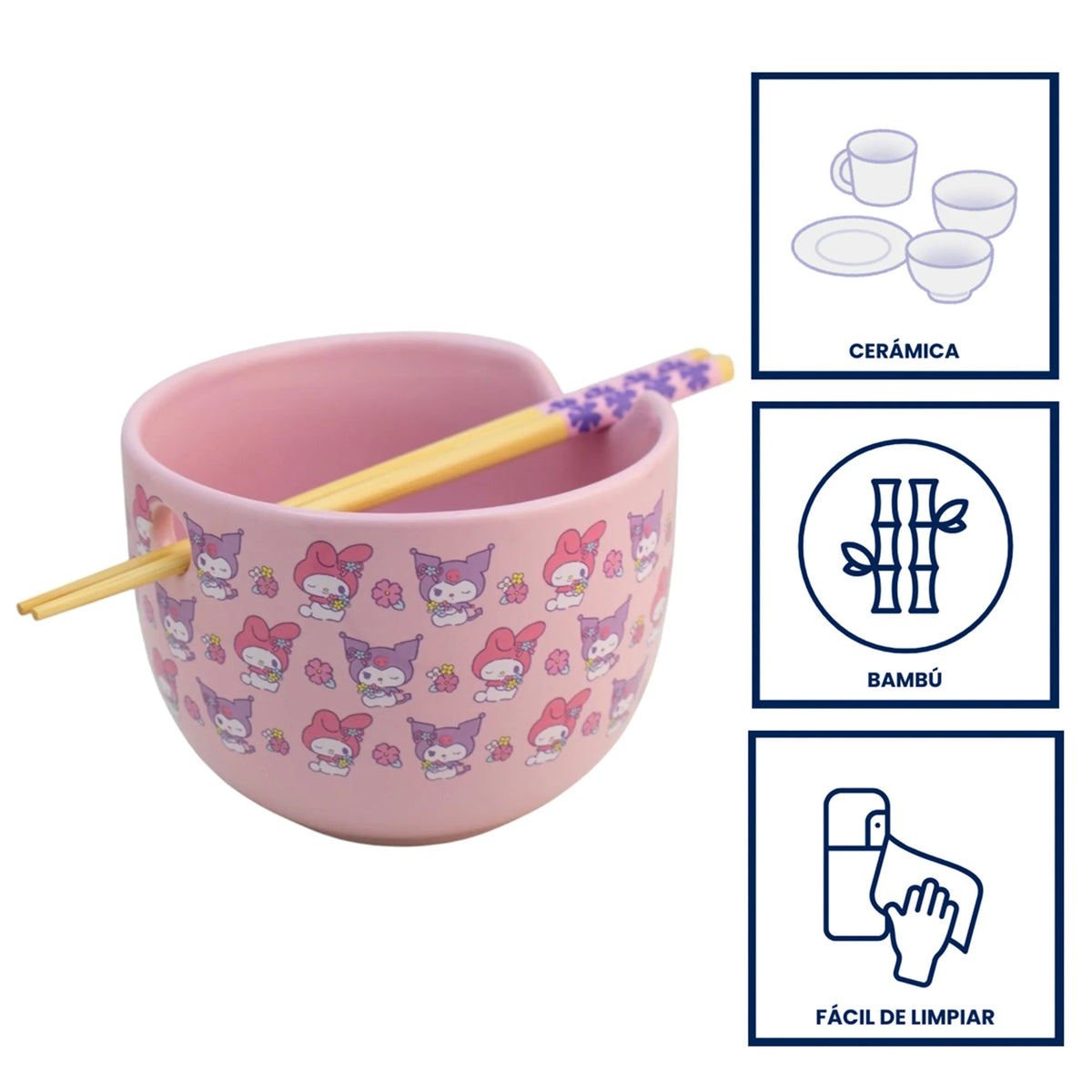Set de Bowl para Ramen con Palillos Personajes Animados 592ml
