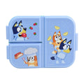 Contenedor de plástico Magia Nostálgica con diseño de Bluey, 3 divisiones y color azul claro para lonches infantiles.