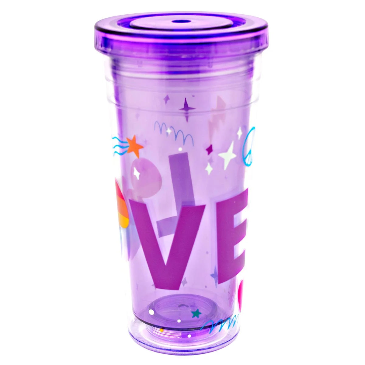 Vaso Doble Pared Popote Colección Disney Pride Orgullo 500ml Color Violeta