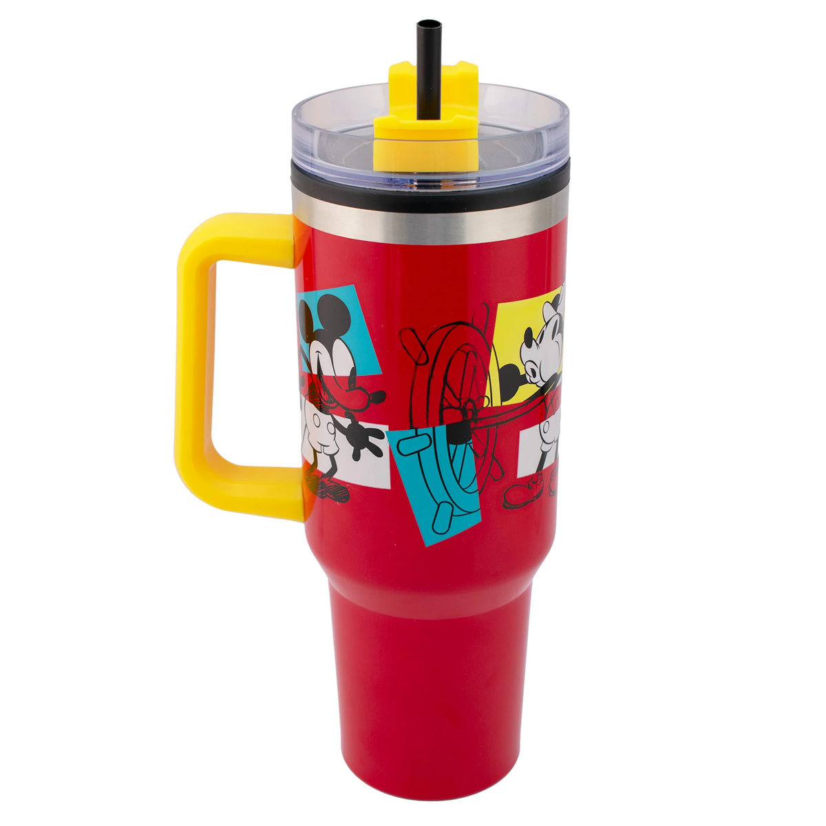 Termo de Acero Inoxidable con Doble Pared, Asa Y Popote Mickey Mouse 1.2 Litros