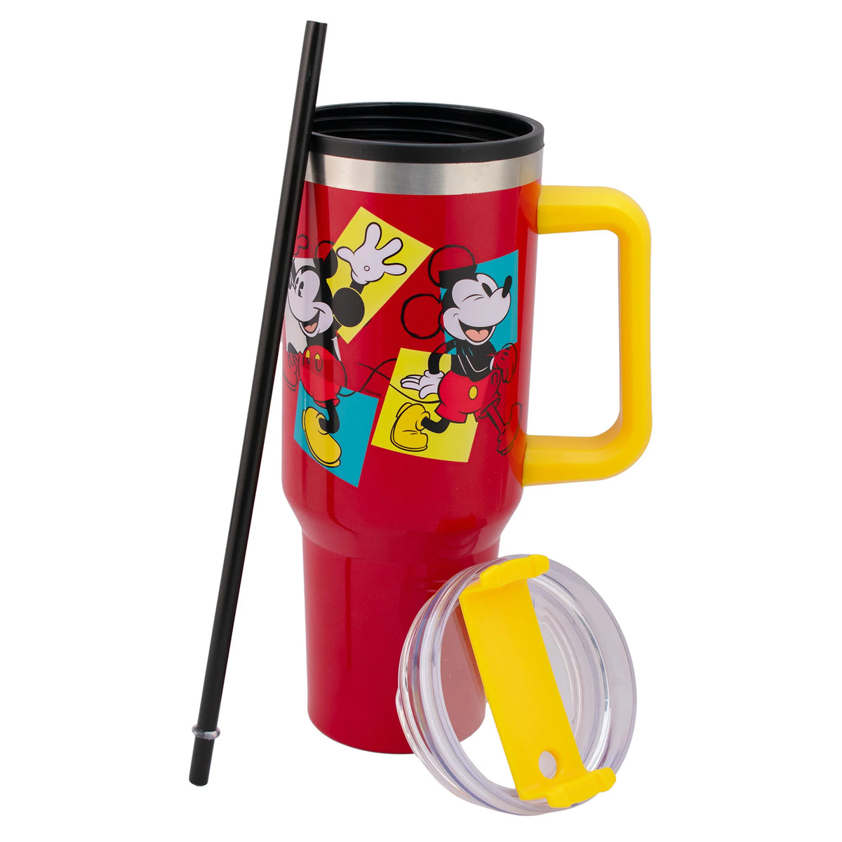 Termo de Acero Inoxidable con Doble Pared, Asa Y Popote Mickey Mouse 1.2 Litros