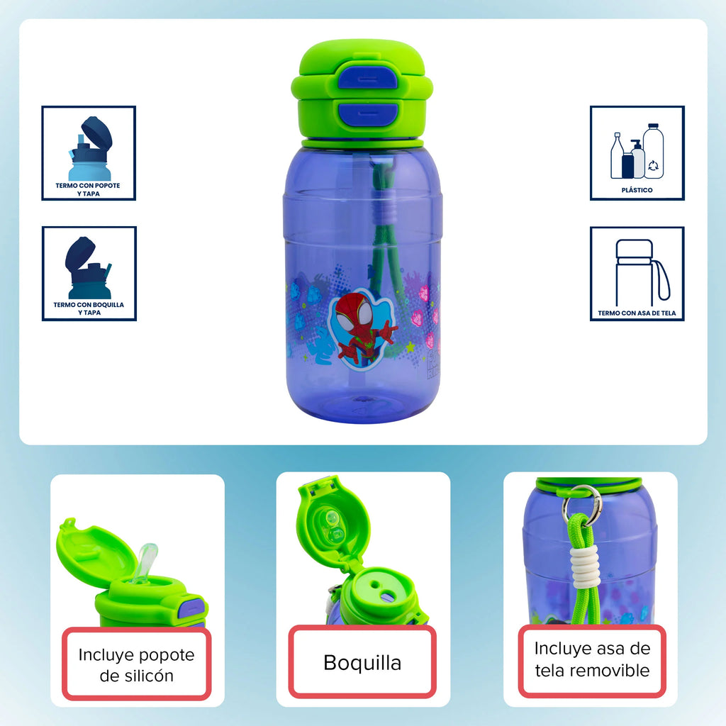 Botella de Plástico con Tapa Doble y Agarradera Fun Kids Spidey 680ml