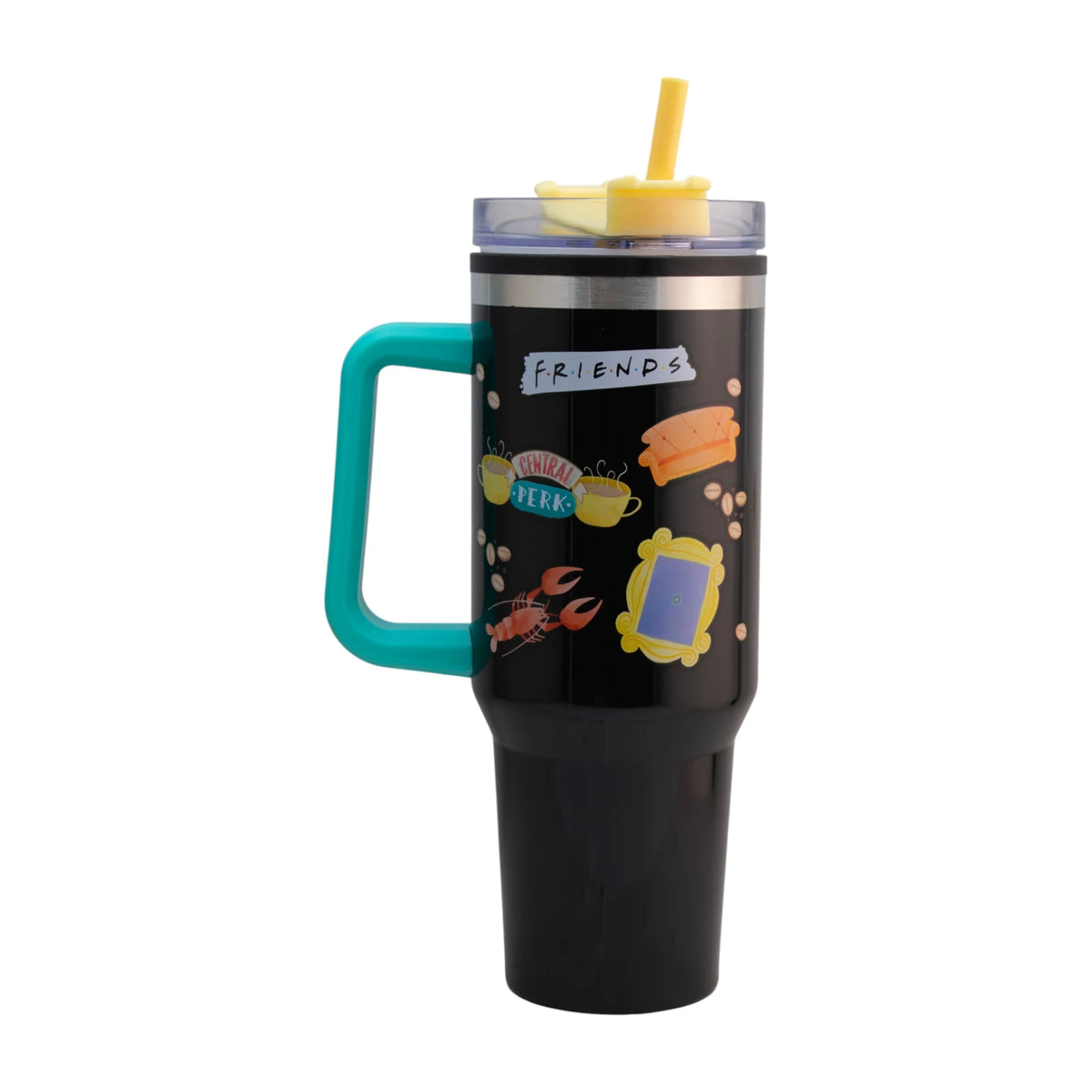 Termo de Acero Inoxidable con Doble Pared, Asa Y Popote Friends 1.2 Litros