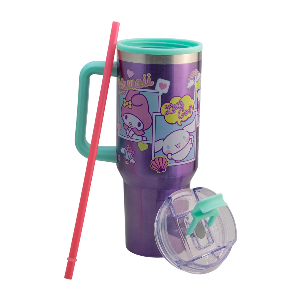 Termo de Acero Inoxidable con Doble Pared, Asa Y Popote Hello Kitty and Friends 1.2 Litros