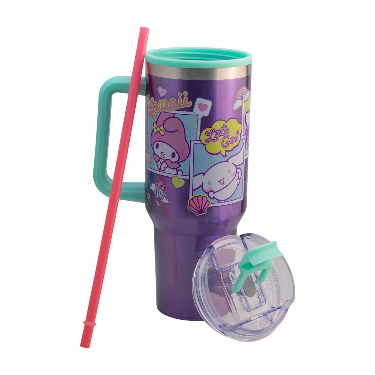 Termo de Acero Inoxidable con Doble Pared, Asa Y Popote Hello Kitty and Friends 1.2 Litros