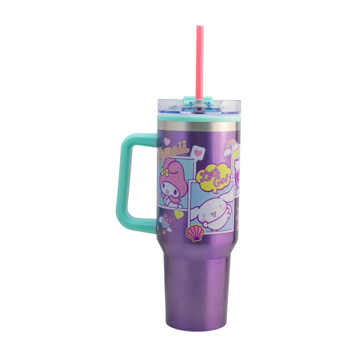 Termo de Acero Inoxidable con Doble Pared, Asa Y Popote Hello Kitty and Friends 1.2 Litros