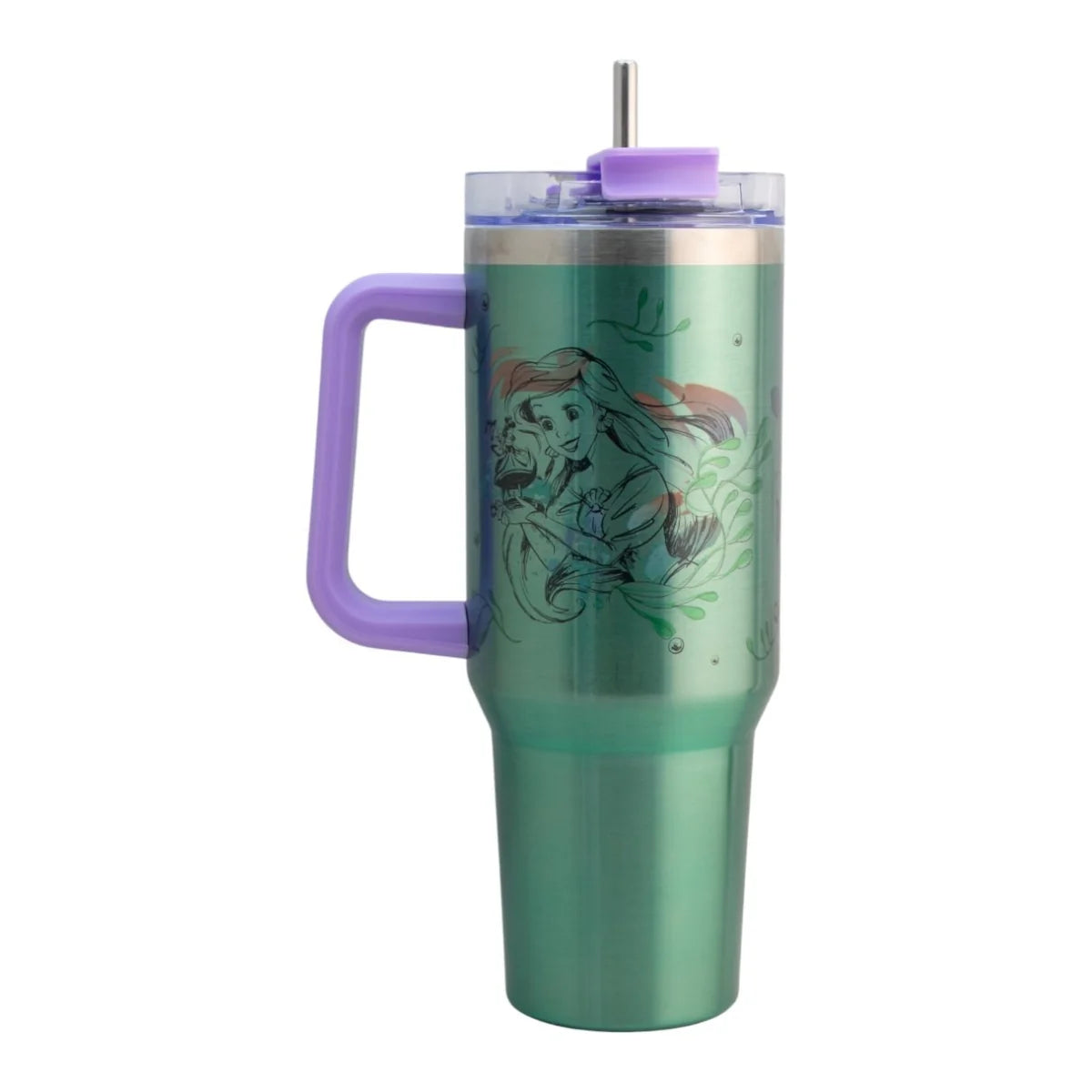Termo de Doble Acero Inoxidable con Doble Pared, Tapa Doble y Popote La Sirenita 1.2 Litros