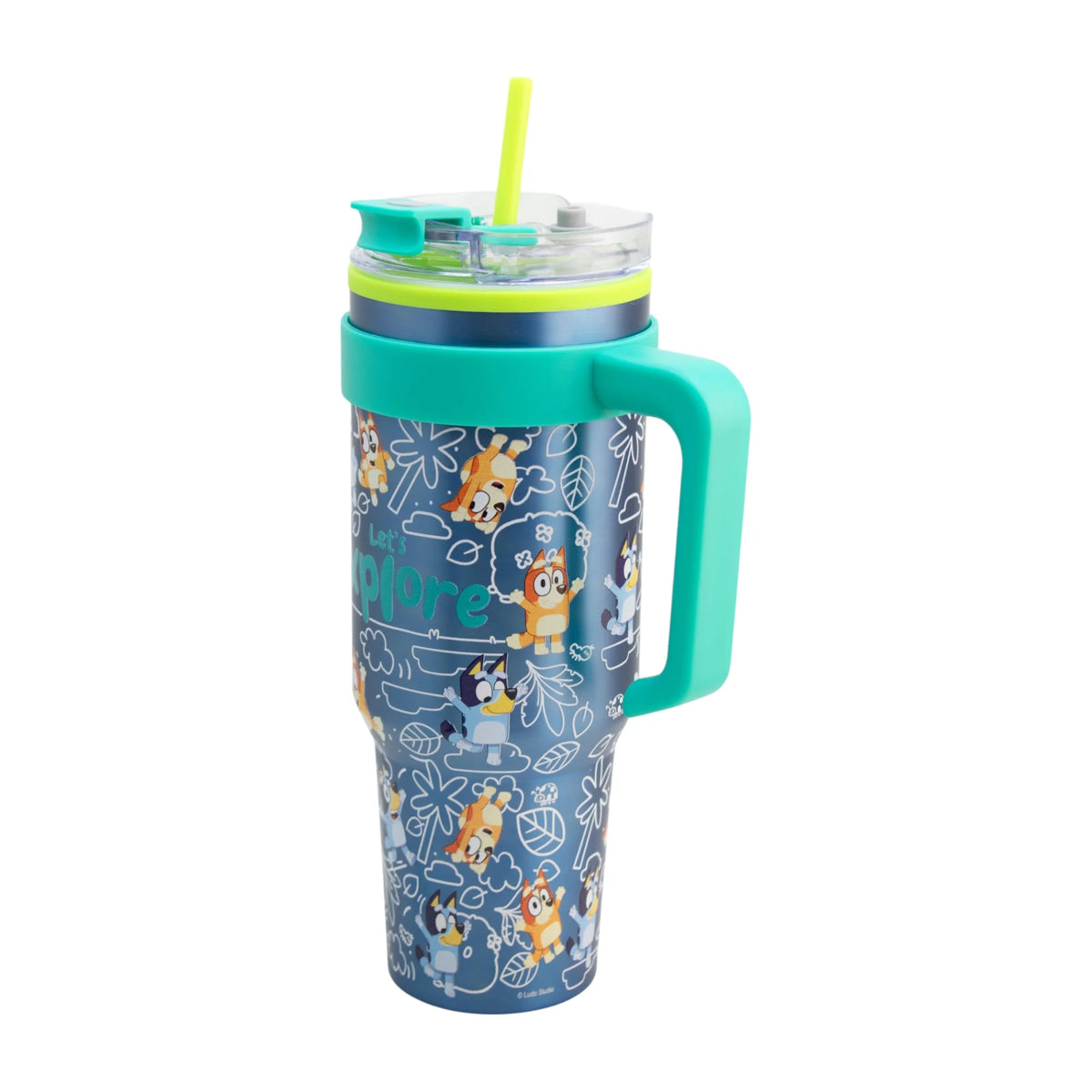 Termo de Acero Inoxidable con Doble Pared, Tapa Doble Hermética y Popote Bluey 1.2 Litros
