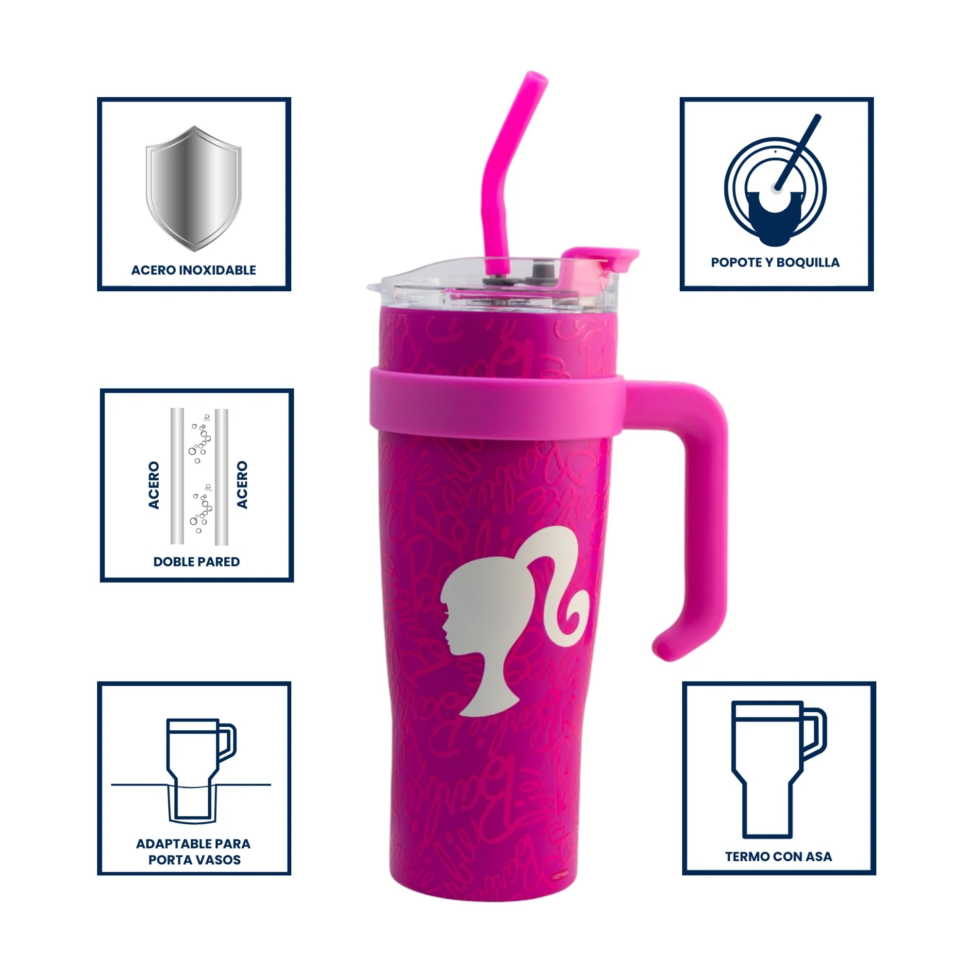 Termo de Acero Inoxidable con Doble Pared y Tapa Doble Barbie 1.2 Litros
