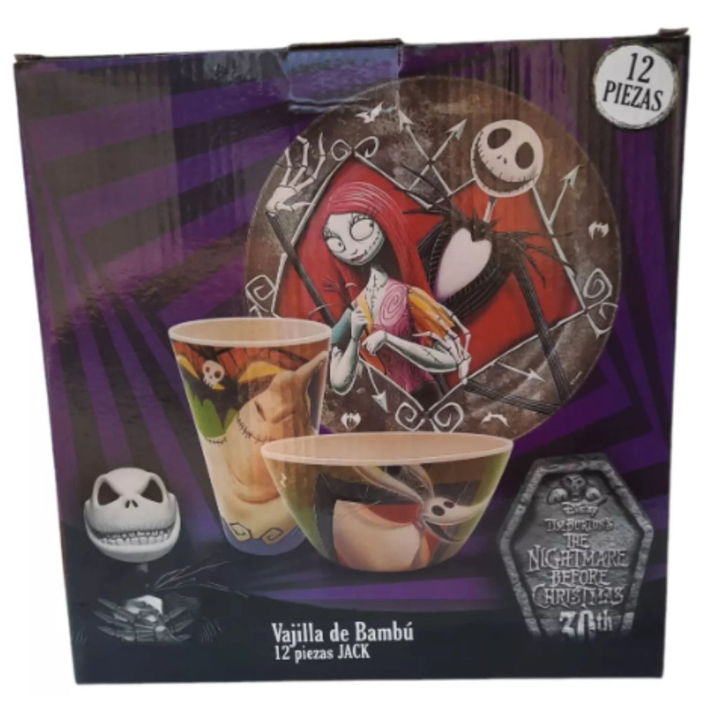 Vajilla Ecológica Fun Kids The Nightmare Before Christmas El Extraño Mundo de Jack Fibra de Bambú 16 pzas 4 personas