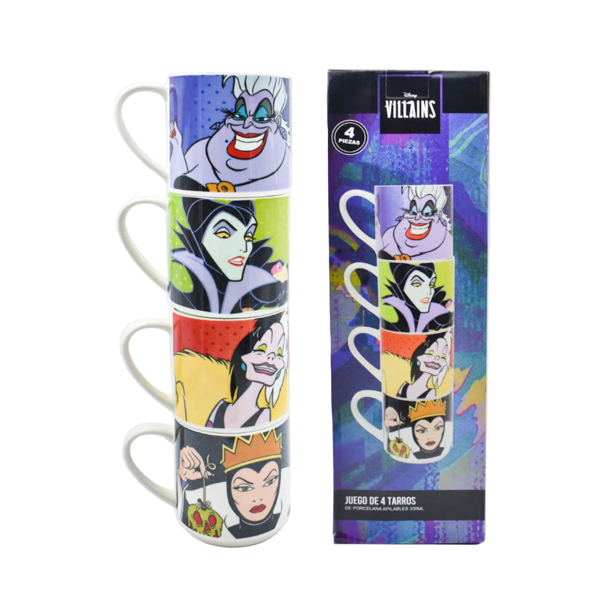 Juego de Tazas de Porcelana Apilables Fun Kids Disney Clásicos Villanas 330ml 4pzas