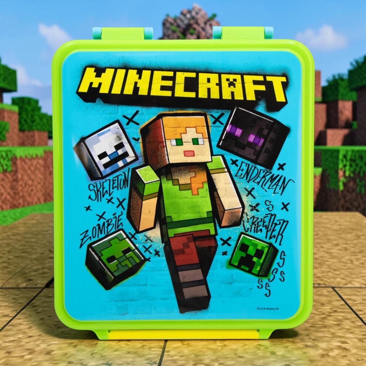 Contenedor hermético Magia Nostálgica de plástico con 3 divisiones y diseño estampado de personajes de Minecraft
