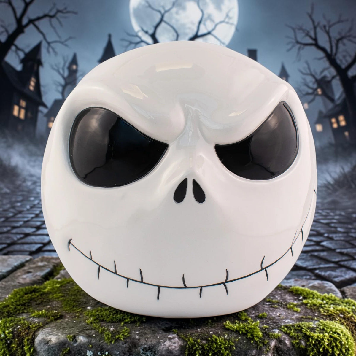 Galletero de cerámica Magia Nostálgica con diseño 3D del rostro de Jack Skellington de El Extraño Mundo de Jack