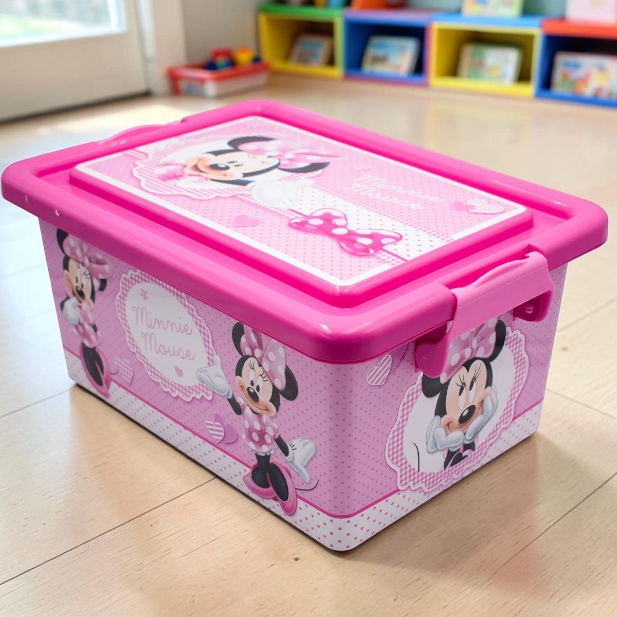 Juguetero organizador Magia Nostálgica de plástico rosa con diseño de Minnie Mouse y tapa de 7 litros