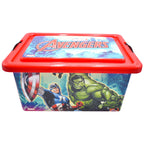 Organizador de plástico Magia Nostálgica de 7 litros con diseño estampado de los Avengers y tapa roja de cierre seguro
