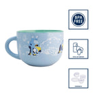 Taza jumbo de cerámica Magia Nostálgica con diseño de Bluey en azul claro y verde, capacidad de 820ml