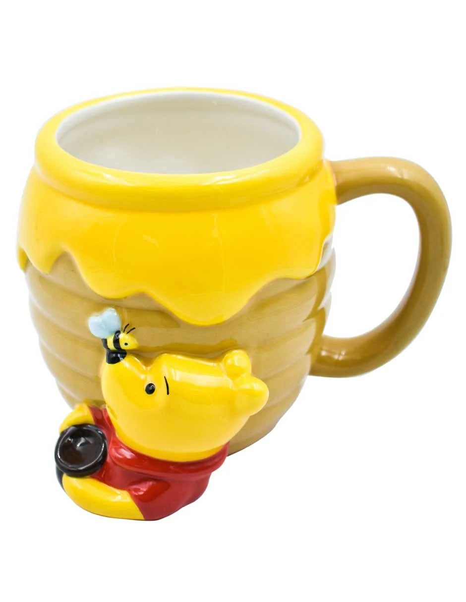 Taza de cerámica 3D Magia Nostálgica con diseño de Winnie Pooh y panal de miel en color amarillo brillante