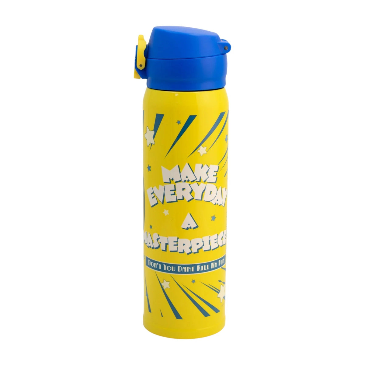 Termo de acero inoxidable Magia Nostálgica de 400ml con diseño amarillo de Minion y tapa azul con seguro