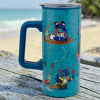 Termo Magia Nostálgica de 500ml con asa, diseño azul de Stitch, doble pared de acero inoxidable y tapa transparente