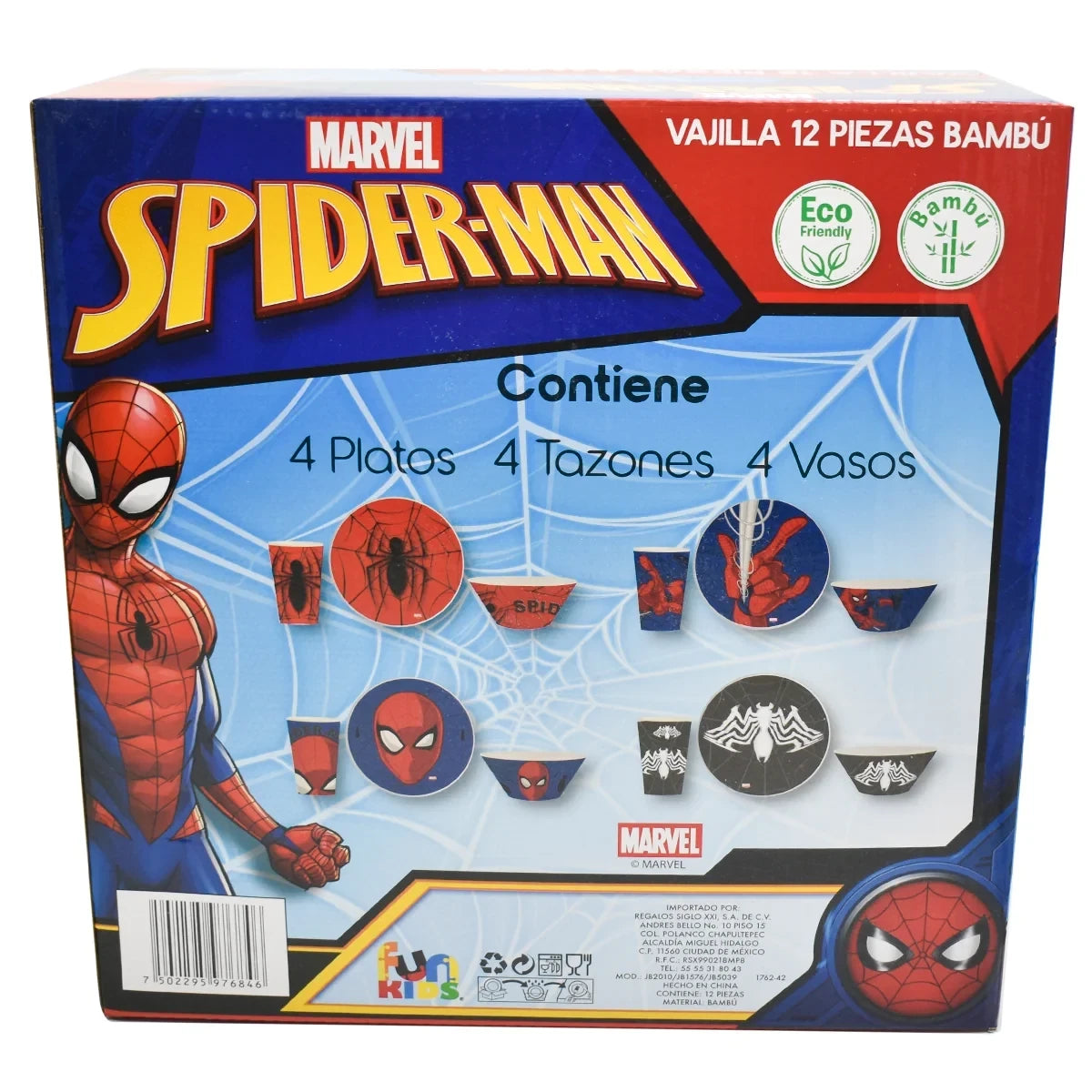 Caja de vajilla Magia Nostálgica de 12 piezas de Spider-Man hecha de fibra de bambú ecológica para 4 personas